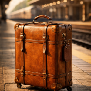 Leather Accessories 42 Ltrs Cabin Size Brown Leather Laptop Roller Cases Trolley Bags